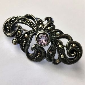 VTG Art Deco Sterling Marcasite & Amethyst brooch